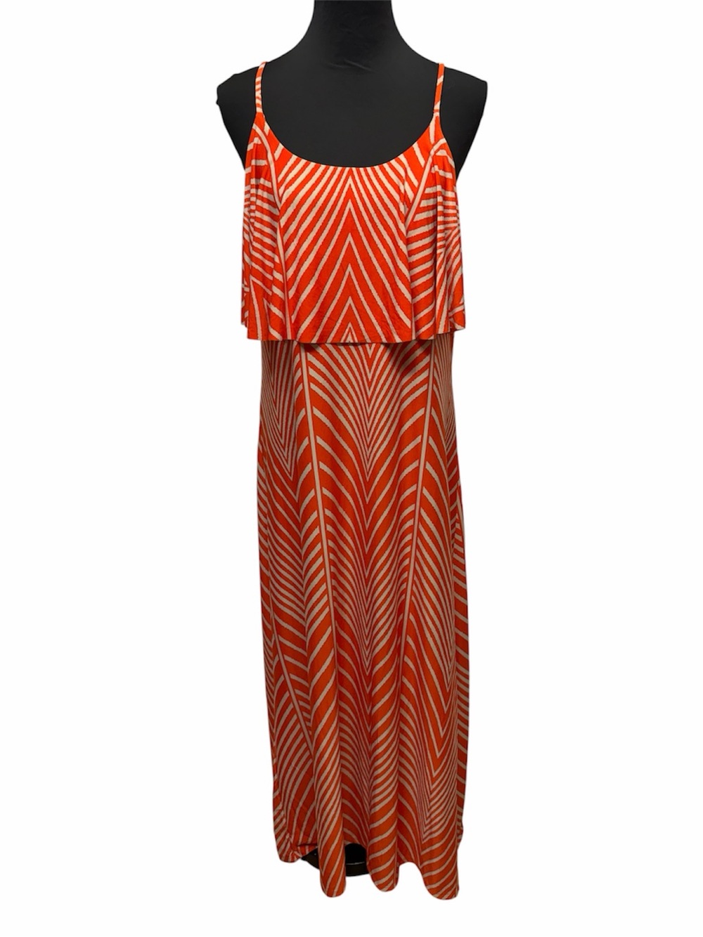 Cherry Krave Women’s XL Orange Cream Chevron Cold Shoulder Maxi Dress Boho